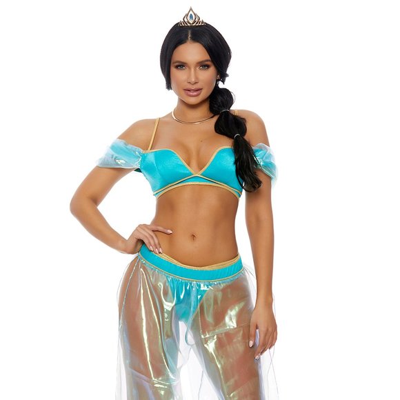 Jasmine Princess Costume Crop Top and Harem Pants Tiara Set Aladdin - Picture 1 of 5
